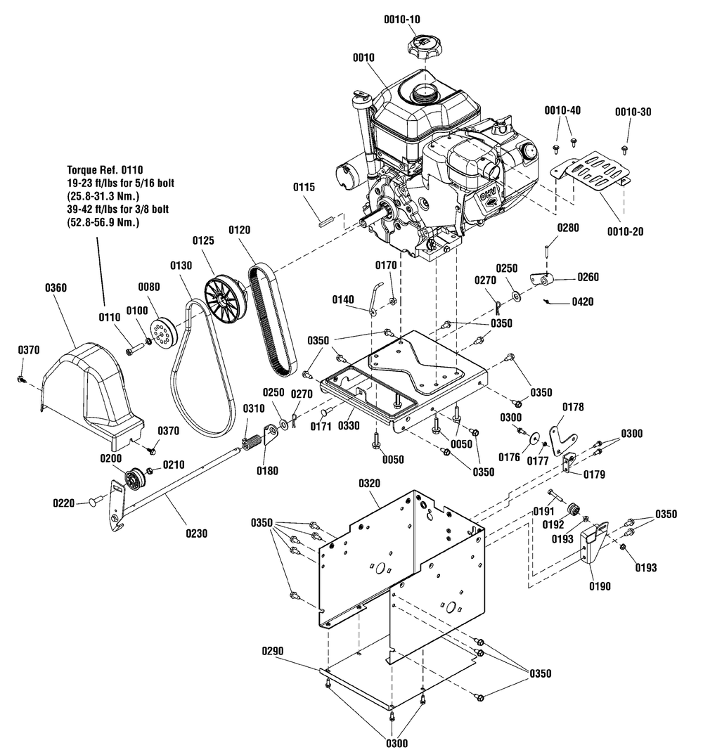 Engine And Frame Group Diagram and Parts List for 1696156-01-BM1227MD 2014 Briggs and Stratton Snow Blower